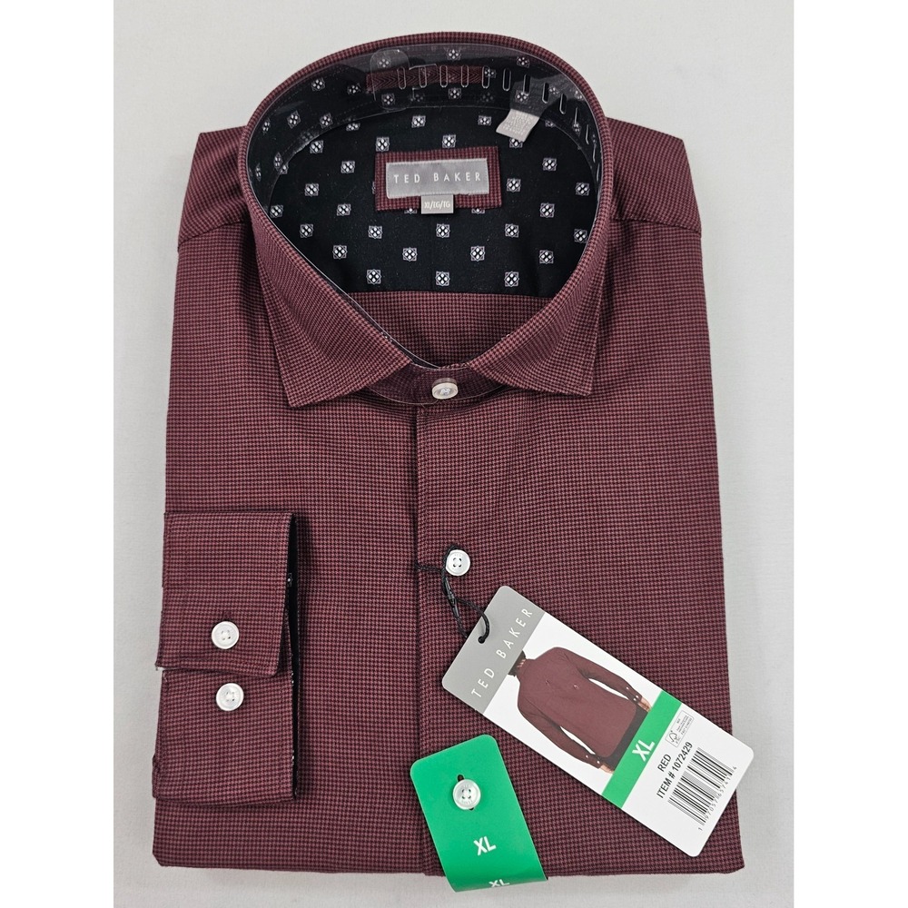 Ted Baker dress shirt XL mens red burgundy 1072429 button up